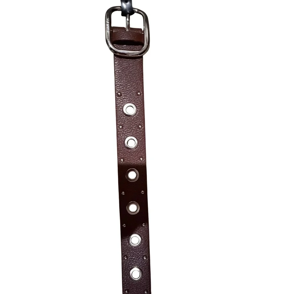 Steve Madden Girls XL Brown Faux Leather Grommet Studded Belt Silver Buckle